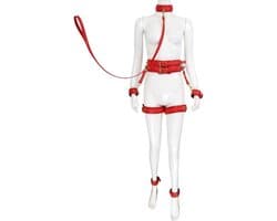 Nooitmeersaai - Harnas Vrouw - Leer - Rood - Bondage Set - BDSM Extreme - Sex Toys voor Koppels - 10-delig