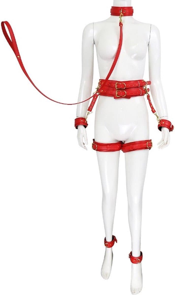 Nooitmeersaai - Harnas Vrouw - Leer - Rood - Bondage Set - BDSM Extreme - Sex Toys voor Koppels - 10-delig — afbeelding 1