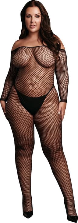 Bodystocking OffShoulder Neck - Fishnet / Open - OSX - Black — thumbnail 1