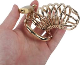 Banoch | Cockcage Goud metaal | Chastity Cage met 3 ringen | 40 mm, 45 mm & 50 mm — thumbnail 2