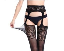 Sexy luxe zwarte panty met jarretelgordel -Luxe panty - jarretel kousen- Cadeau voor Vrouw- Erotische kousen