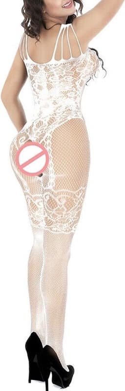 Luxe Erotische Bodysuit I Lingerie Set I Sexy Erotisch Ondergoed I Design Patroon I Open Kruis & Open Billen I One Size EU S/M I Wit — thumbnail 6