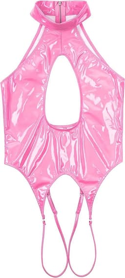 Wetlook Bodysuit Dames – Roze – Open Borst & Kruis – Sexy Lingerie Outfit — thumbnail 2