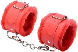 Pluche BDSM Handboeien I Erotische PU Leren Handboeien I Eotische Speelplezier I Verstelbaar I Bondage I Rood — thumbnail 5