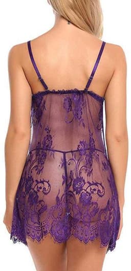 Prachtige complete Sexy NachtJurk met String, Nachtmode, sexy Lingerie, babydoll, Sexy Pyjama dames Nacht dress "Paars",maatM — thumbnail 3