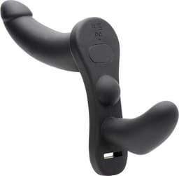 Double Take - Dubbele Vibrerende Strap-On - Zwart — thumbnail 5
