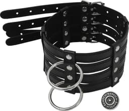 Banoch - Collar & Leash Flamboyante Black - zwarte pu leren halsband met riem - bdsm — thumbnail 4