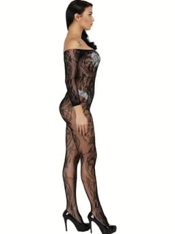 LekkerStout Transparante Catsuit - Open Kruis - Zwart - Sexy Lingerie | S-L | ( LS199 ) — thumbnail 2