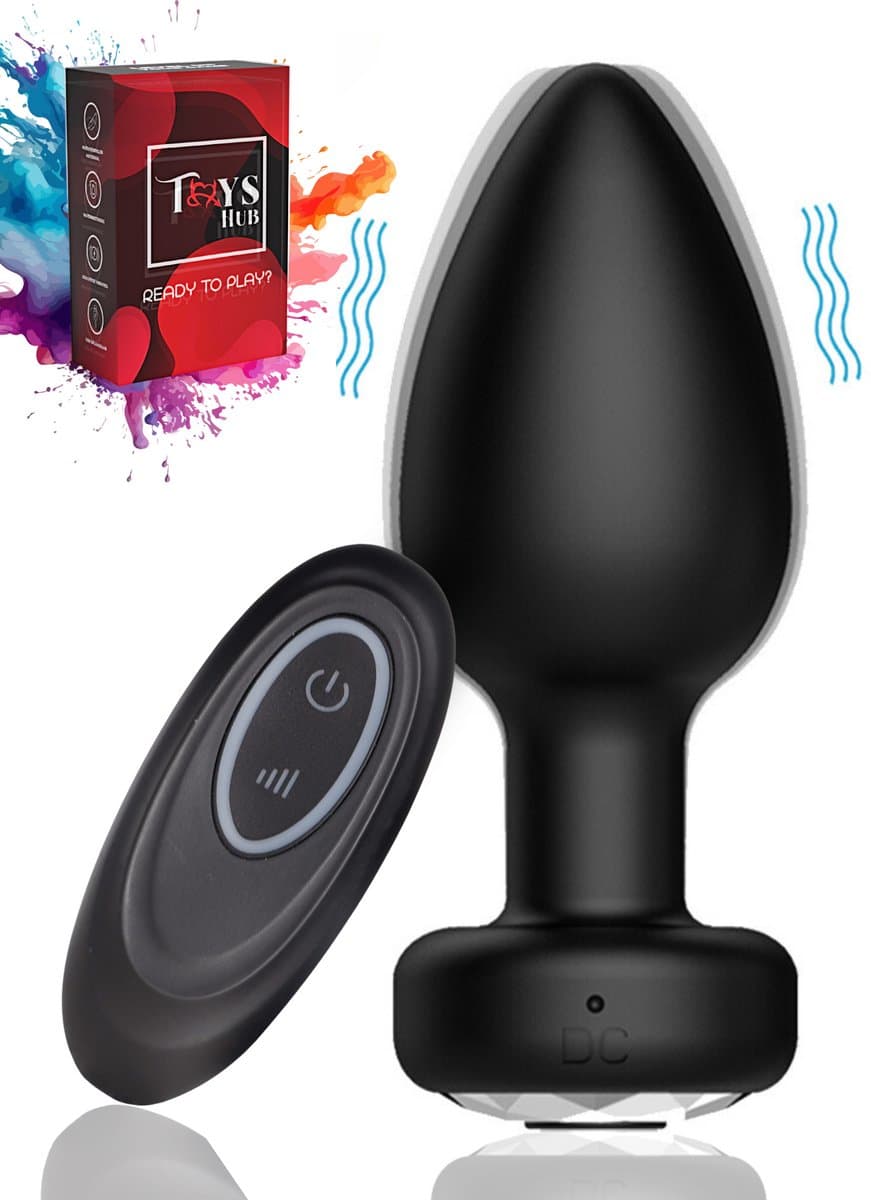 Toys Hub® Vibrerende Buttplug met Afstandsbediening - Ebook Anaal Genot - 10 Vibraties - Voor Mannen & Vrouwen - Waterproof - Vibrator - Buttplugs - Anaal Plug - Sex Toys - Siliconen - Zwart — afbeelding 1