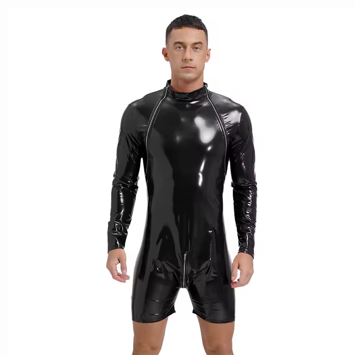 Glanzende Catsuit Heren - Lingerie - Latex Look - Imitiatie Leder - Leer - Zwart — afbeelding 1