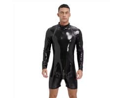 Glanzende Catsuit Heren - Lingerie - Latex Look - Imitiatie Leder - Leer - Zwart