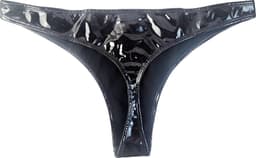 BamBella® Erotische slip- Maat S/M - Wetlook String Dames - Zwart Datex mix latex en stof ondergoed Sexy BDSM kleding — thumbnail 4