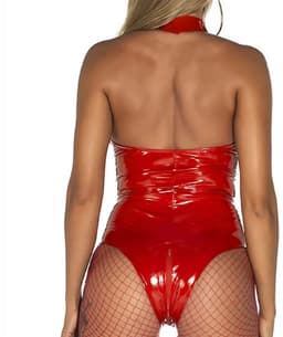 Dames Clubwear Body Rood - Bodysuit - PVC - Lingerie - Wetlook - Sexy — thumbnail 3