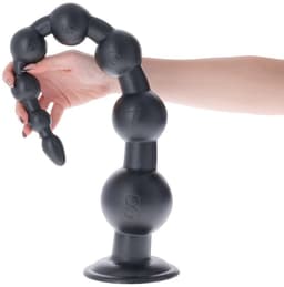 Lusty XXL Buttplug StereoLite - Anal Beads - 58.5 x 9 cm - Mega Anaal Plug - Voor Gevorderden - Anaalkralen - Met Zuignap - Van PVC - Zwart — thumbnail 3