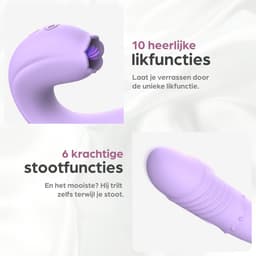 Sinsaa Lulu - Tong Vibrator - Likende Tong Vibrator - Clitoris Zuiger - Dildo Vibrator - Likkende Tong - Bef Vibrator - Clitoris Stimulator - Sex Toys voor vrouwen - 10 Likstanden - 6 Stootstanden - Siliconen - Voor hem - Voor haar — thumbnail 3