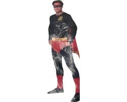 Erotisch Heren Superhelden Kostuum – Zwart Pak met Rood/Gele Cape & Masker – Maat M