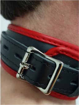 Mister B Essential Leren Afsluitbare Halsband Zwart Rood — thumbnail 3