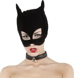 Bad Kitty – Fluwelen Wilde Kat Hoofd Masker met Puntige Oren en Open Mond – Zwart — thumbnail 2