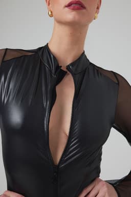 Christine le Duc - Wetlook Zip Body met Open Kruis - Lingerie Erotisch - Maddy - Zwart — thumbnail 5
