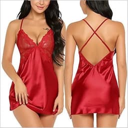 LOUZIR Satijnen nachtjurk- sexy lingerie- nachtjapon- Nachtkleding- rood — thumbnail 1