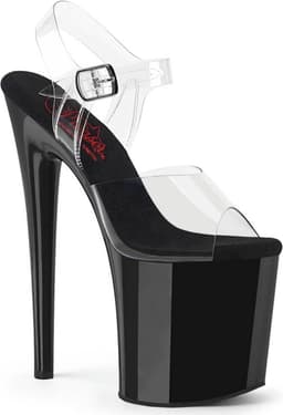 Pleaser - NAUGHTY808 Sandaal met enkelband, Paaldans schoenen - US 7 - 37 Shoes - Transparant/Zwart — thumbnail 1