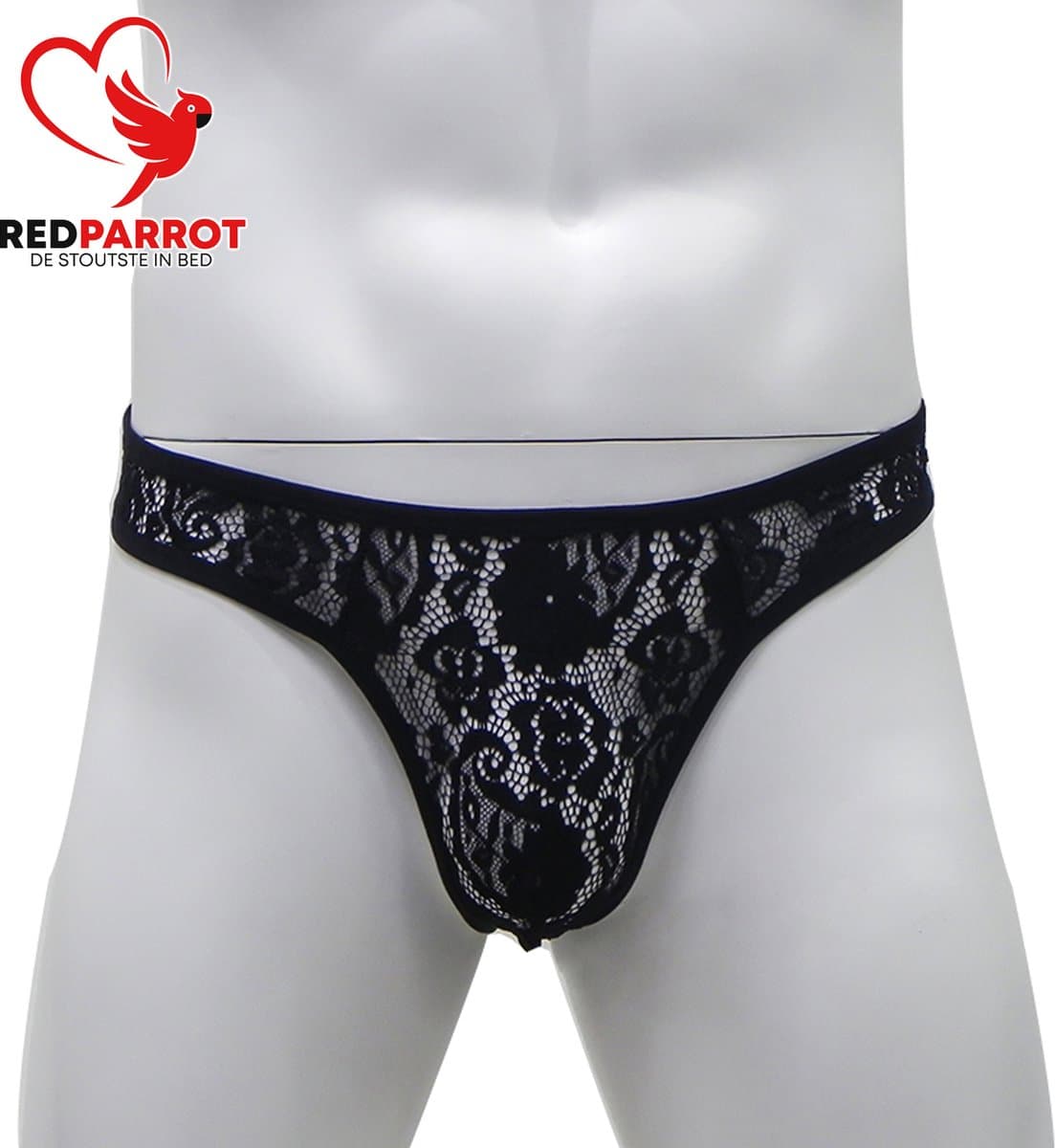 Semi-transparante heren string - Kanten slip - Eroitsche mannen lingerie - Zwart — afbeelding 1