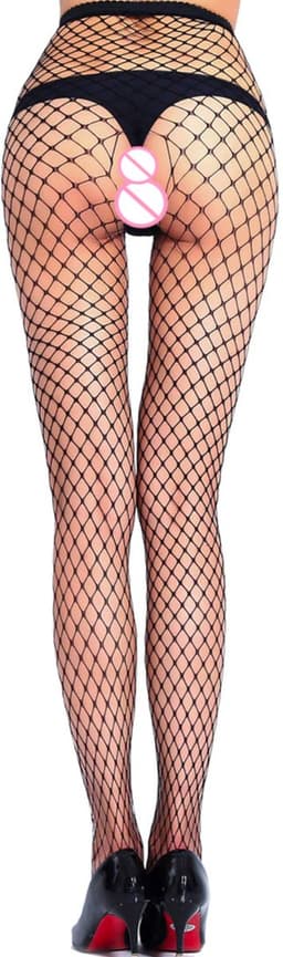 Sexy Panty met Open Kruis - Visnet Panty Zwart - Erotische Panty - Uitdagend - Fishnet Lingerie Kousen - Doorzichtig - One Size — thumbnail 2