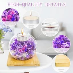 Queltrix Eeuwige bloem in glas & geurkaarsenset, geconserveerde bloemen, romantisch cadeau, geschenkdoos met 18 kaarsen, cadeauset voor Moederdag, verjaardag, jubileum, Kerstmis (paars) — thumbnail 2