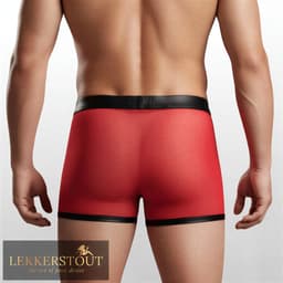 LekkerStout 2-Pack Heren Boxershorts met Open Kruis - Laklook en Mesh - Zwart/Rood - Maat M | LS266 — thumbnail 8
