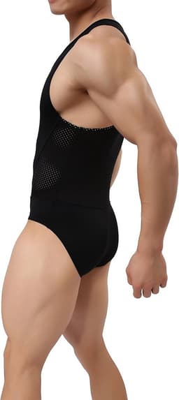 Heren Strakke Ondergoed Jumpsuit Vest Bodysuit Zwart — thumbnail 5