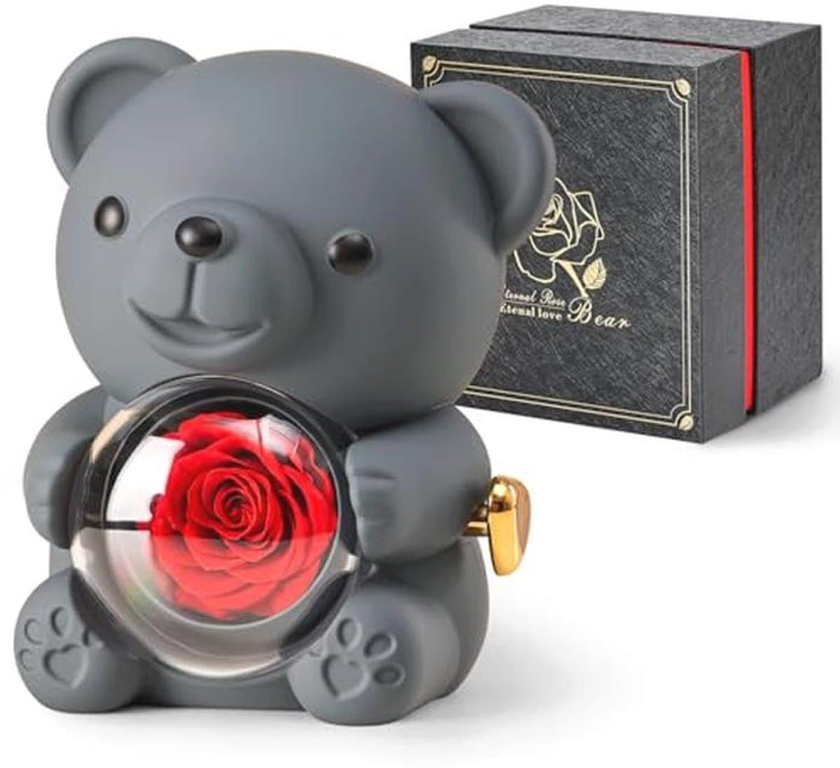 Romantische teddybeer met roos en verborgen sieradendoosje - uniek cadeau voor haar - Valentijnsdag, Moederdag, bruiloften en jubilea — afbeelding 1