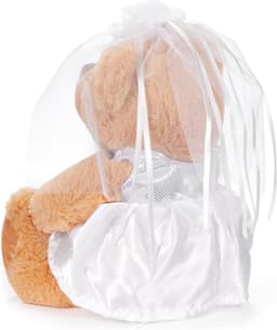 Teddy Bruidspaar in Witte Bruidsjurk – Set van 2 met Sluier en Bloemen – Creatief Geldgeschenk of Huwelijkscadeau – 25 cm — thumbnail 3