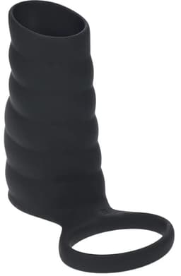 Vibrerende Geribbelde Siliconen Cock Sleeve en Ball Ring - Zwart — thumbnail 9