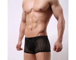 Sexy Transparante Mesh Boxershort voor Heren – Zwart herenondergoed – Doorschijnende Boxer - Maat S