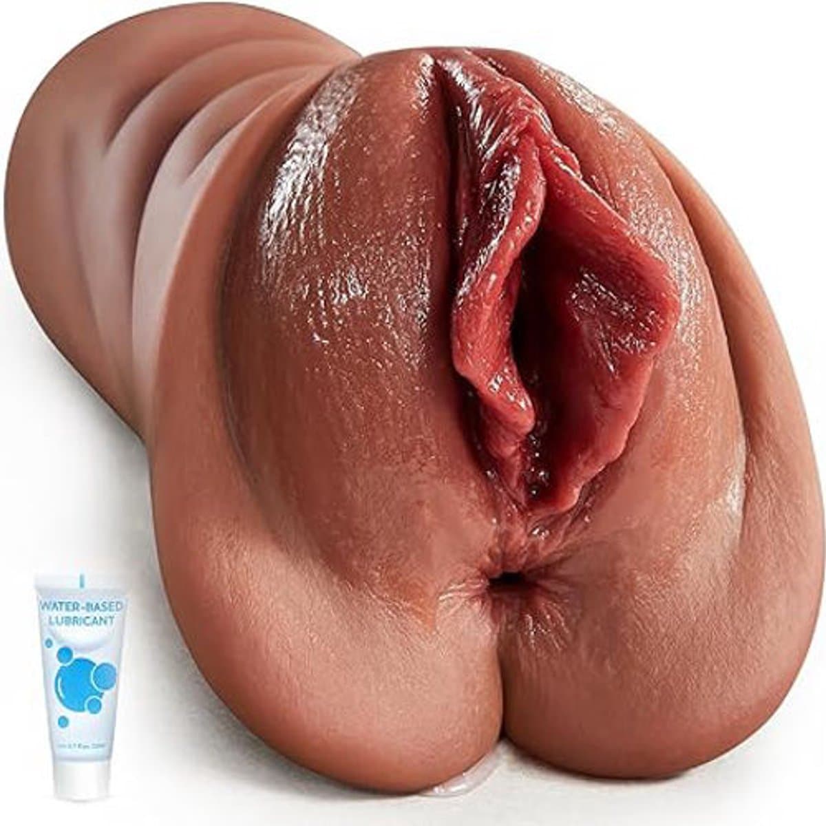Realistische Pocket Pussy Masturbator 2-in-1 – Dubbel Kanaal – Zacht TPE-Siliconen – Realistische Textuur – Voor Mannen (Bruin) — afbeelding 1