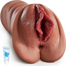 Realistische Pocket Pussy Masturbator 2-in-1 – Dubbel Kanaal – Zacht TPE-Siliconen – Realistische Textuur – Voor Mannen (Bruin) — thumbnail 1