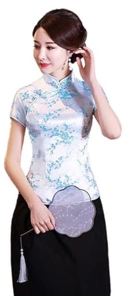 Etnisch Cheongsam Damesshirt met Korte Mouwen en Pruimenprint — thumbnail 1