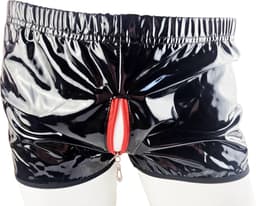 BamBella ® - Boxer short Maat S/M Datex Zwart (Latex en stof SM kleding BDSM met rits erotische heren kleding ondergoed lingerie onderbroek zwart — thumbnail 3