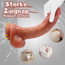 Realistische Dildo met Voorhuid - 22 Cm - Dual Density Dildo - Met Zuignap - Met Balzak - Beweegbare Voorhuid - Dildo XXL Extra Dik - Siliconen - Beige - Discreet Verzonden — thumbnail 3
