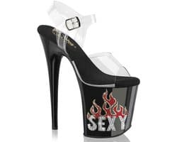 Pleaser - FLAMINGO808SEXY Sandaal met enkelband, Paaldans schoenen - US 7 - 37 Shoes - Zwart/Transparant