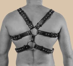 PU leren harnas "Gladiator" voor mannen // Kinky bondage BDSM club wear // Zwart & zilver — thumbnail 2
