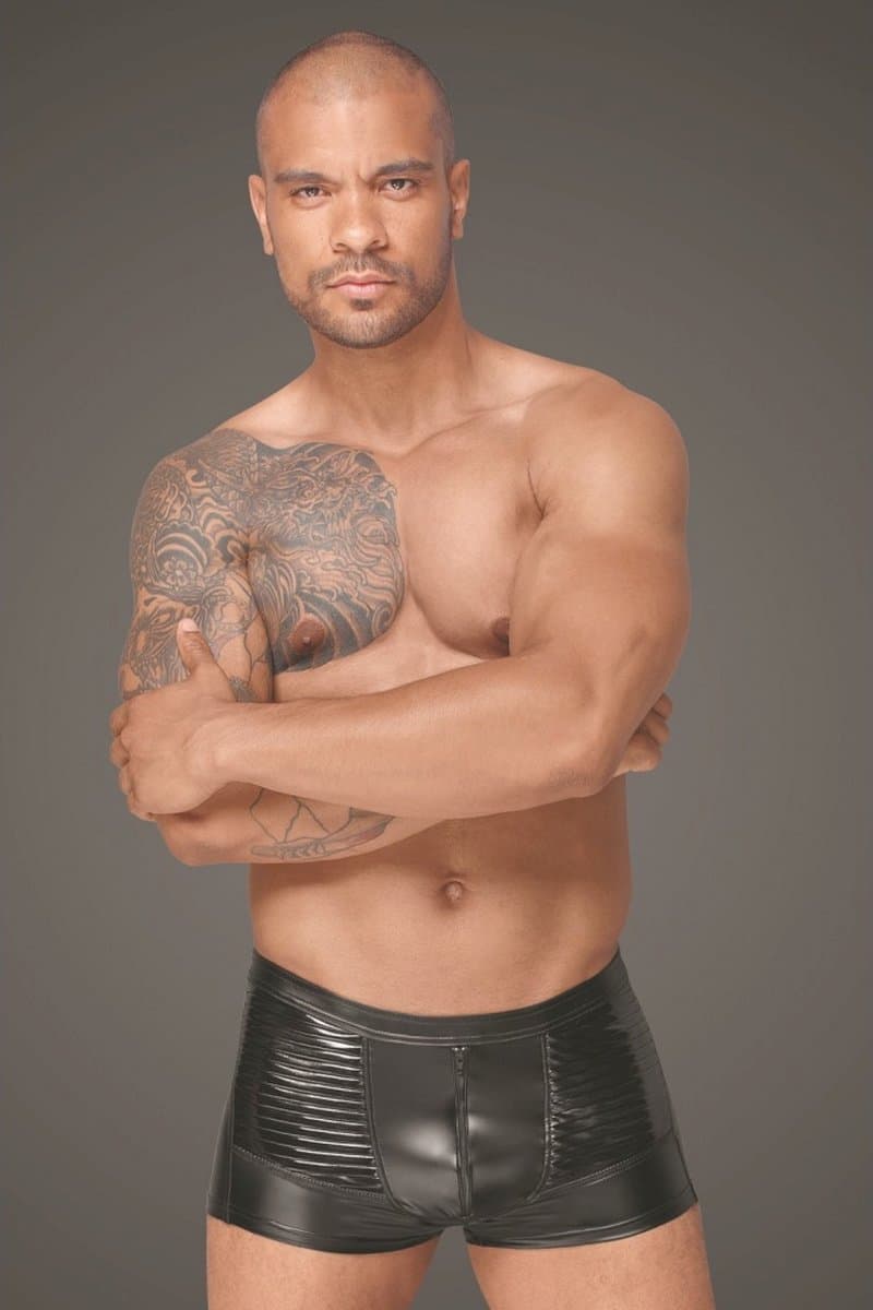Wetlook shorts with PVC pleats - Black L — afbeelding 1
