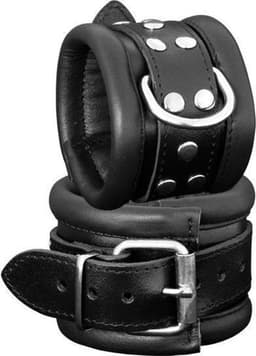 Leren handboeien 6.5 cm breed gevoerd -  zwart — thumbnail 1