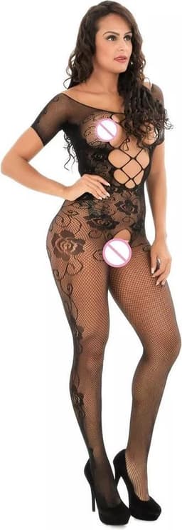 LOUZIR Uitdagende Body | Uitdagende Open Kruis Body | Sexy Lingerie Set | One Size Body | Sexy Lingerie Setje | Zwart — thumbnail 4