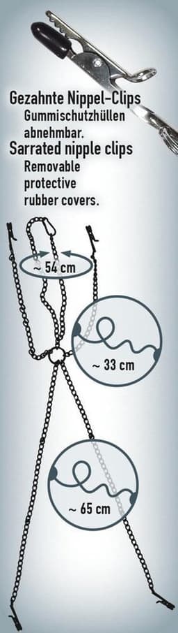 Sextreme – Metalen Schakel Harnas met 4 Klemmen voor Tepels en Schaamlippen  – Zilver — thumbnail 3