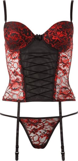 Cottelli Collection Lingerie Korset Jarretel Lingerie Set met Rode Bloemen Motief — thumbnail 4