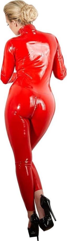 LateX – Erotische Bondage Catsuit met Rits Sluiting bij Borsten en Kruis Spanning Verzekerd Maat L – Rood — thumbnail 6