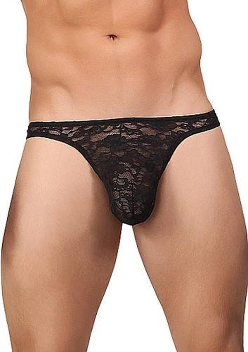 Male Power Stretch Lace Thong Bong Thong L/XL - zwart — afbeelding 1