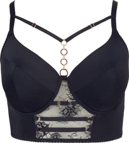 Cottelli Plus Size – Longline Beha met Licht Gevoerde Cups en Kanten Onderbuste voor een  Look – Maat 85E – Zwart — thumbnail 2