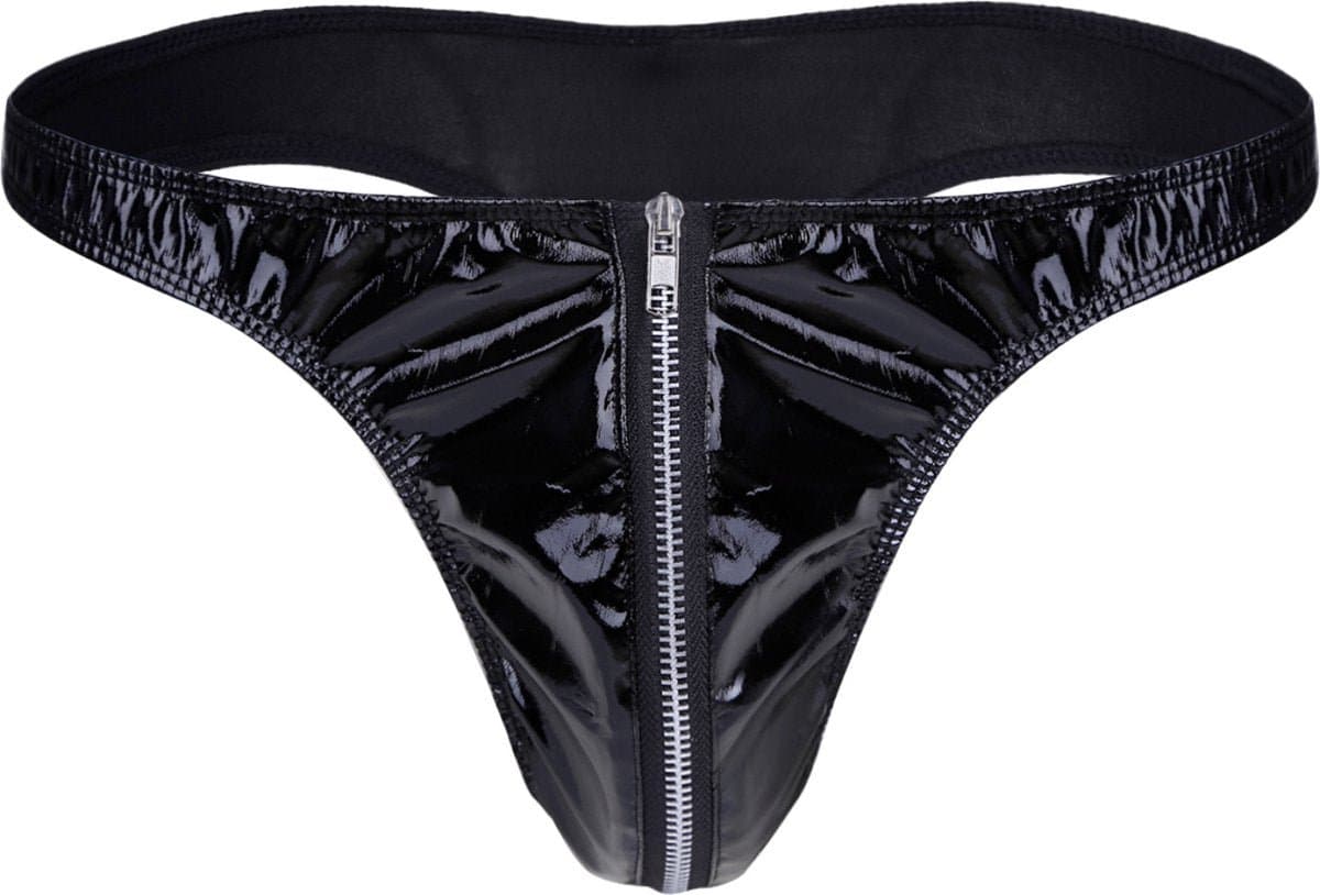 Heren Slip met Rits - Latex Look - String Zwart - Sexy Design - Mannen String - Ondergoed Maat XXL — afbeelding 1